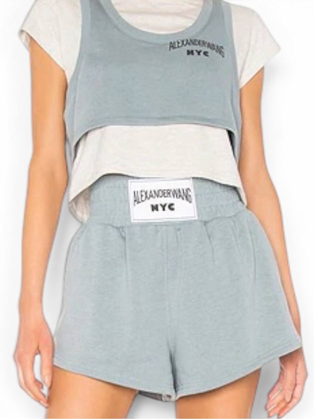 Alexander Wang NYC Terry Boxing Shorts Sea Blue Logo Waist Size Small EU 38